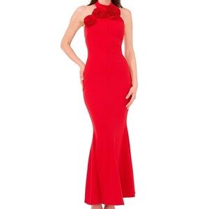 NWT Rosettes Halter Neck Fit and Flare Formal Dress